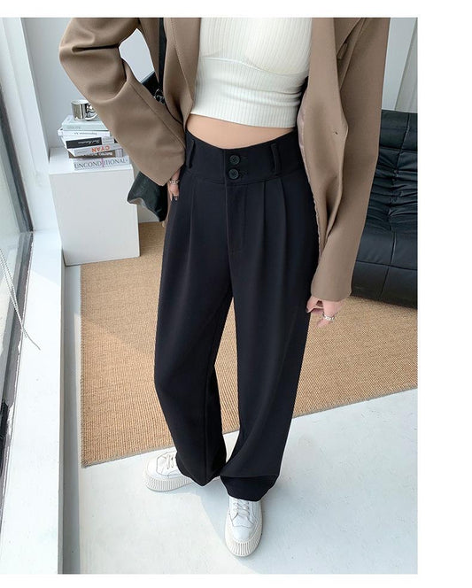 WIDE LEG HIGH WAISTE DOUBLE BUTTON PANTS
