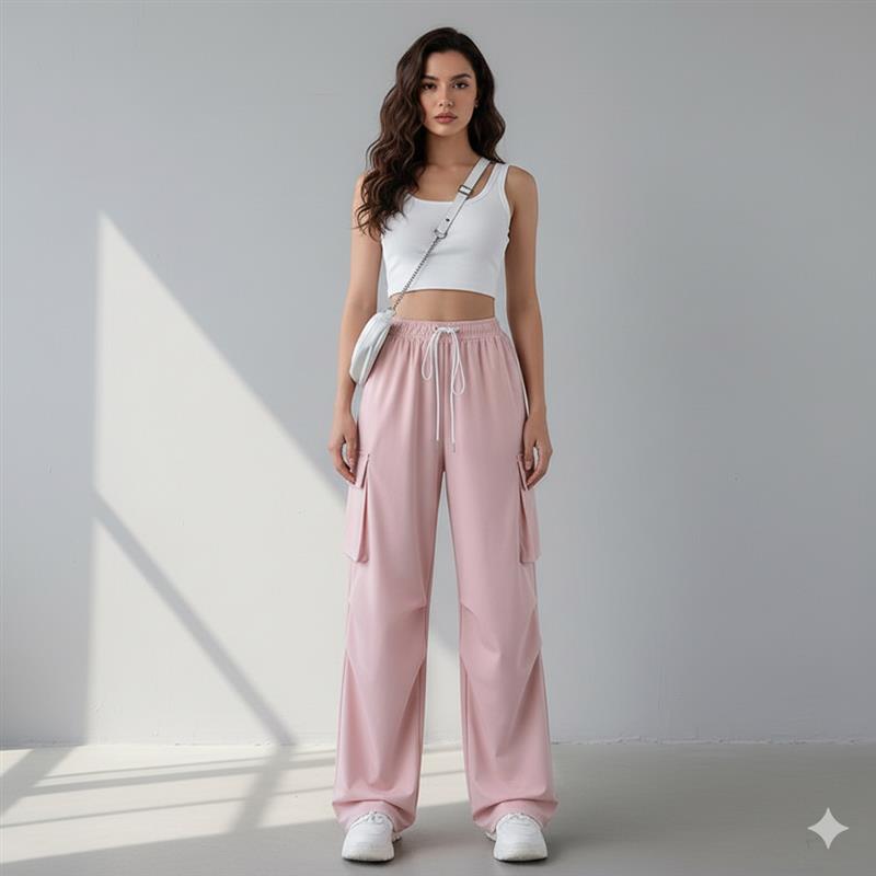 High-Waisted, Wide-Leg Cargo Trousers