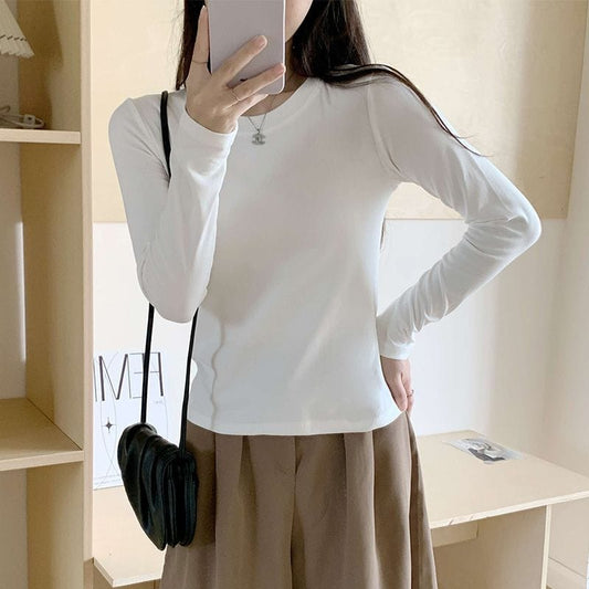shoulder-length sleeve T-shirt women's autumn and winter stretch slim slim cropped shirt with a cotton base layer top