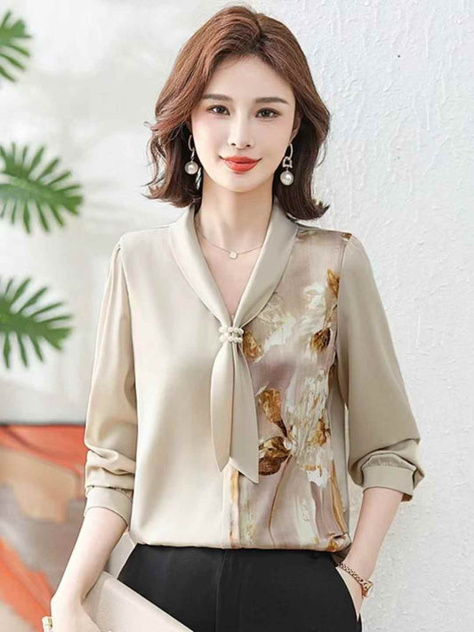 Half Print Neck Tie Knot Top