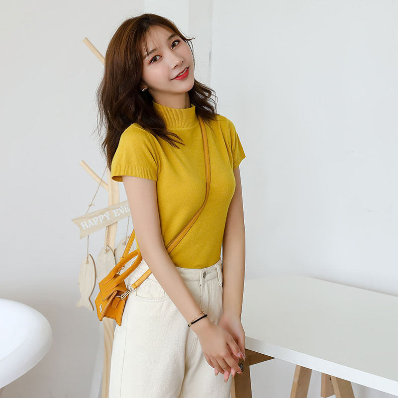 Women Turtle neck short sleeves knitted Blouse/Top