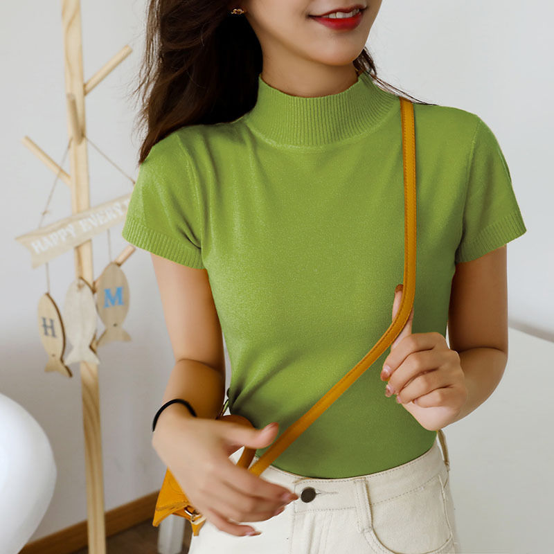 Women Turtle neck short sleeves knitted Blouse/Top