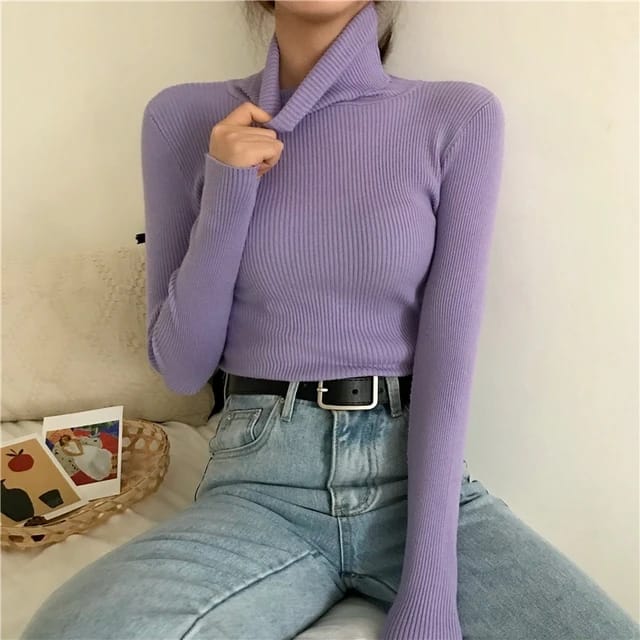 Women High neck full sleeves knitted Blouse/Top