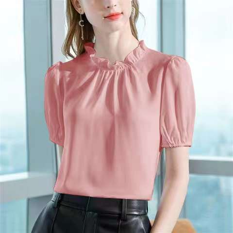 Women's Chiffon Blouse Short Sleeve Elegant Shirt Korean Fashion Tops 