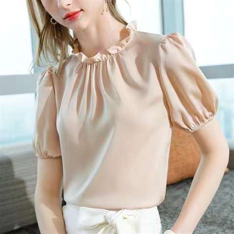 Women's Chiffon Blouse Short Sleeve Elegant Shirt Korean Fashion Tops 