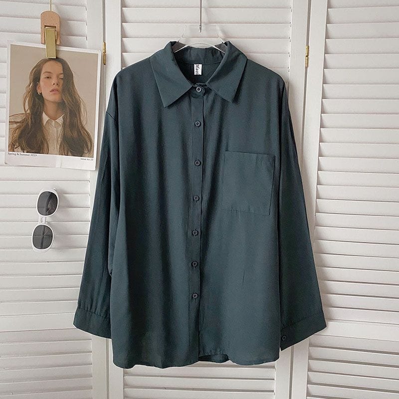 Women Casual Chiffon V Neck Long Sleeve Button Down Blouse Solid Color Shirts Top