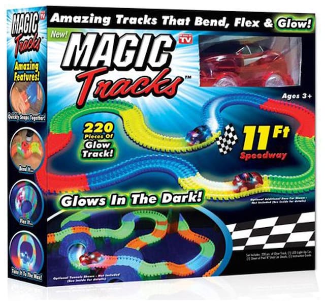 Glow Race Tracks for Boys - 360pk Flexible Glow in The Dark Magic Snap Race Tracks for Kids w/ Light Up Car Toys, Car Racing Track and Ramp Set Racer