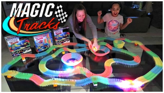 Glow Race Tracks for Boys - 360pk Flexible Glow in The Dark Magic Snap Race Tracks for Kids w/ Light Up Car Toys, Car Racing Track and Ramp Set Racer