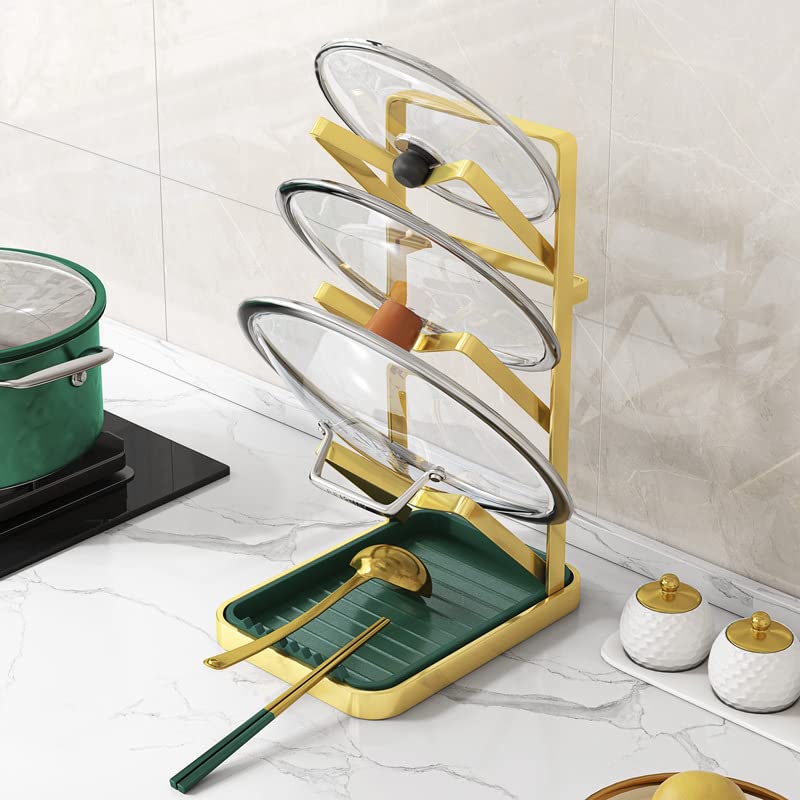 Kitchen Utensil Rack Kitchen Rack Utensil Holder Kitchen Utensil Holder Countertop Kitchen Pot Cover Rack with Water Tray Hanging Spatula Soup Spoon Storage Bracket Wall-Mounted Storage