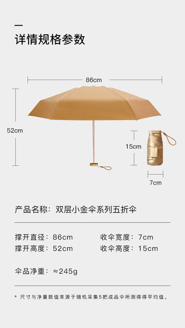 Mini Travel Umbrella Small Parasol Mini Compact Pocket Umbrella Windproof Foldable Light Sun & Rain Umbrella UV Protection