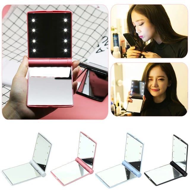 Flip Cover Makeup Mirror Fill Light Mirror Handhold for Outdoor Travel