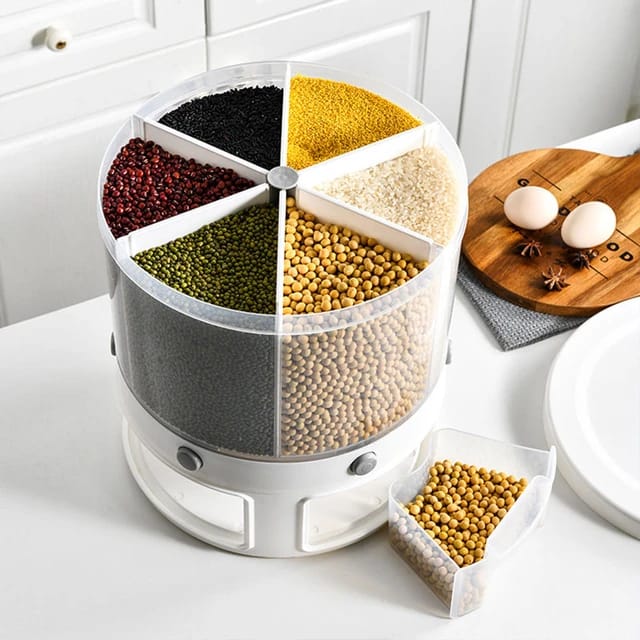 Rotating Rice Dispenser Cereal Dispenser Rice Bucket Dispenser Multi Compartments Rice Container Automatic Rice Dispenser Kitchen Sealed Grain Container Rice Storage Box