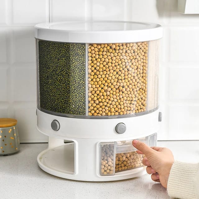 Rotating Rice Dispenser Cereal Dispenser Rice Bucket Dispenser Multi Compartments Rice Container Automatic Rice Dispenser Kitchen Sealed Grain Container Rice Storage Box