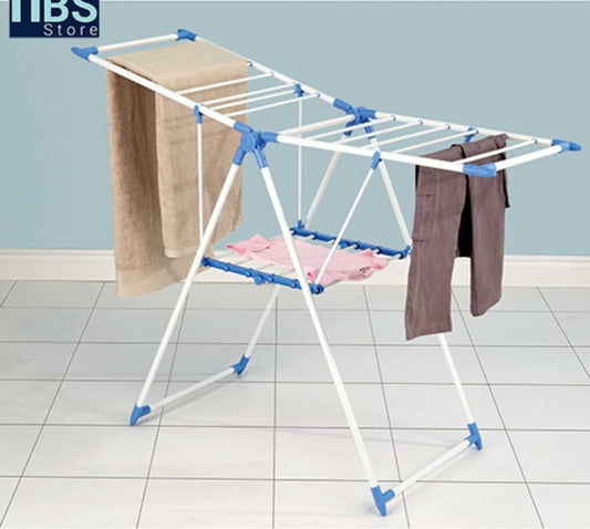 Cloth Drying Stand Rack Clothes Dryer Laundry Hanger Stand Folding 3 Tier 150cm Length with Rolling Wheel Foldable Stable Space Saving for Drying Clothing Indoor and Outdoor