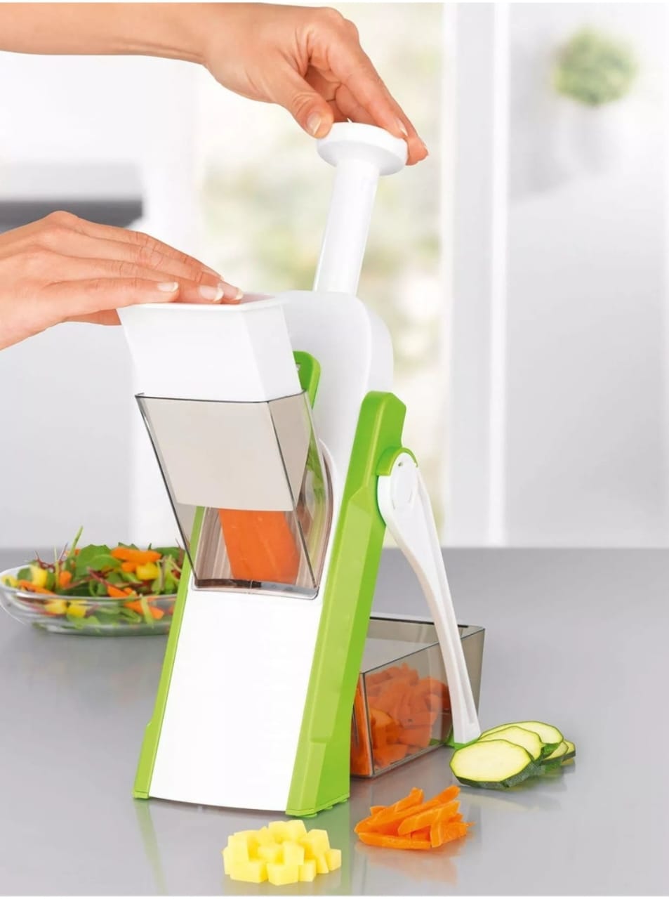 Safest Mandoline Slicer with 4 Cutting Modes & 40 Thickness Levels to Slice, Dice, Chop, Julienne, Chip Vegetables, Injury-Free Design, with Catch Container, Brush & 5 Recipe Ebooks