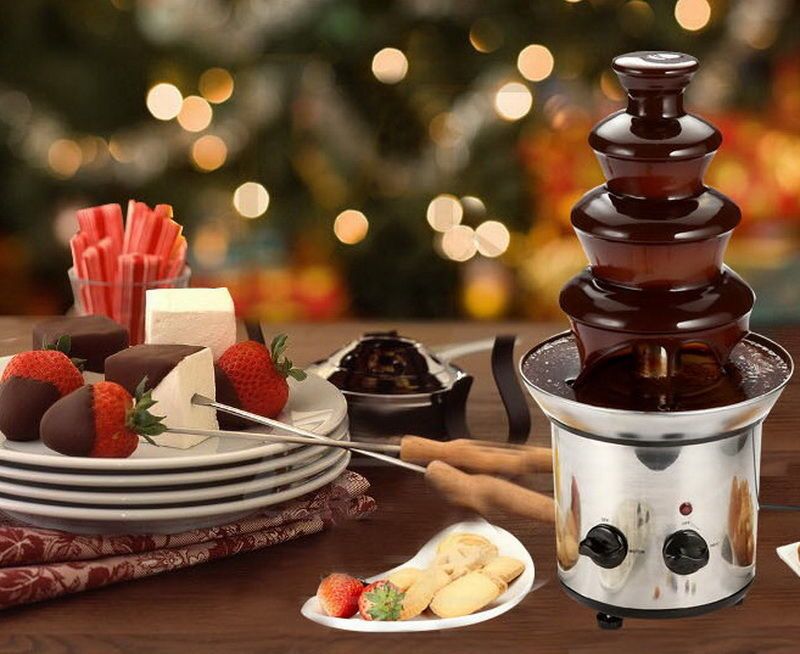 Stainless Steel Fountain Machine 4-Tiers 304 Commercial Chocolate Fondue Perfect with Free Bamboo