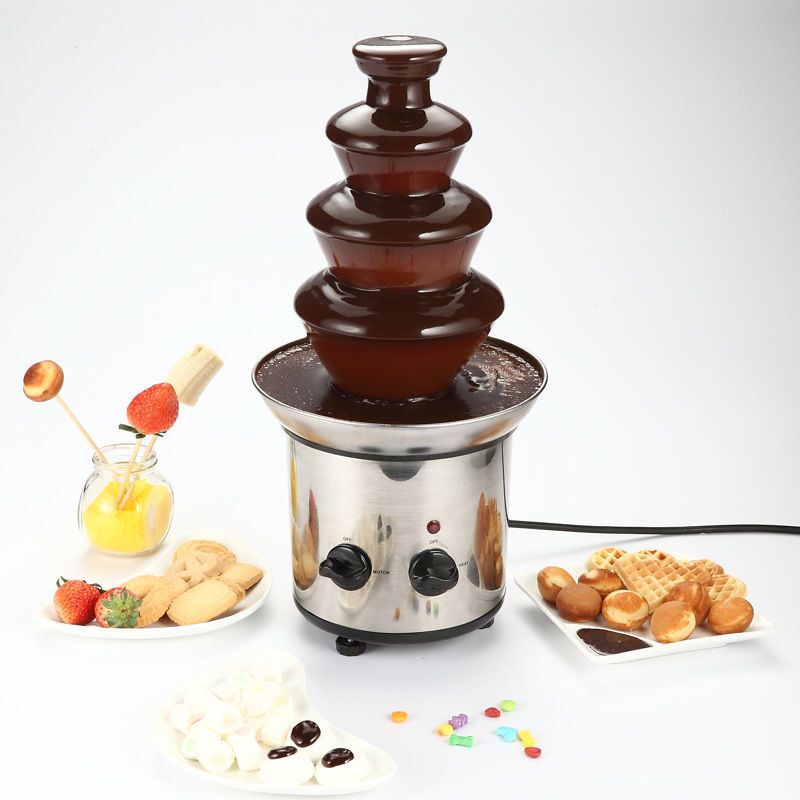 Stainless Steel Fountain Machine 4-Tiers 304 Commercial Chocolate Fondue Perfect with Free Bamboo