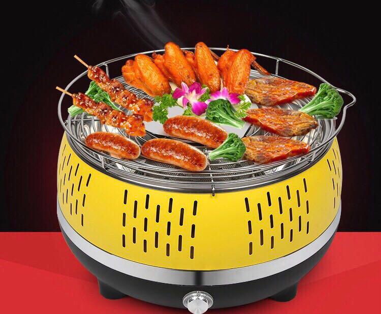 Products Smokeless Charcoal Grill Portable BBQ with Fan for Fast Heat Outdoor Indoor Tabletop Small Charcoal Barbecue Non Stick Round BBQ Grill for Camping Picnics Party