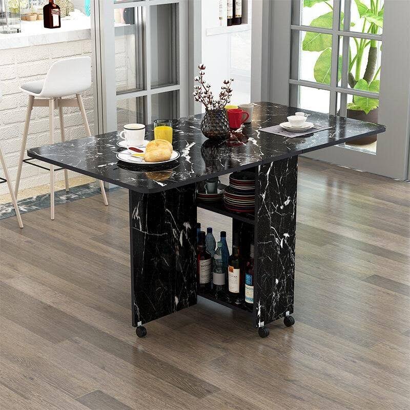 Kitchen Dinner Table, Rectangle Wood Drop Leaf Table, Expandable Folding Dining Table with 6 Wheels, Round Edge Design, for Small Space Dining Table