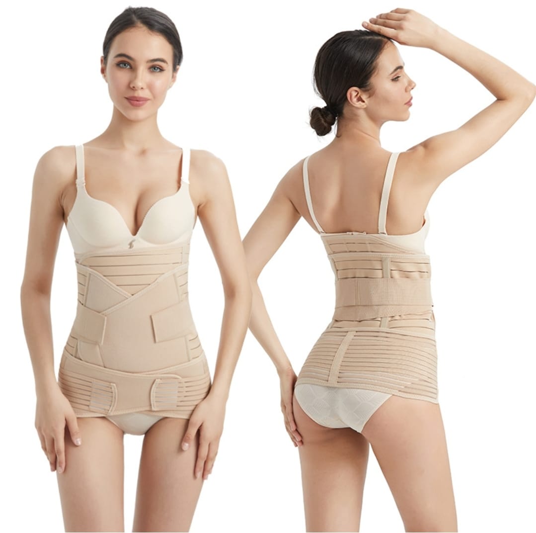 Body Shaper For Women Plus Size Postpartum Recovery Headband, 3 Pieces Breathable Elastic Postpartum Belt, 3 In 1 Belly Belt For Women And Maternity Beige Medium