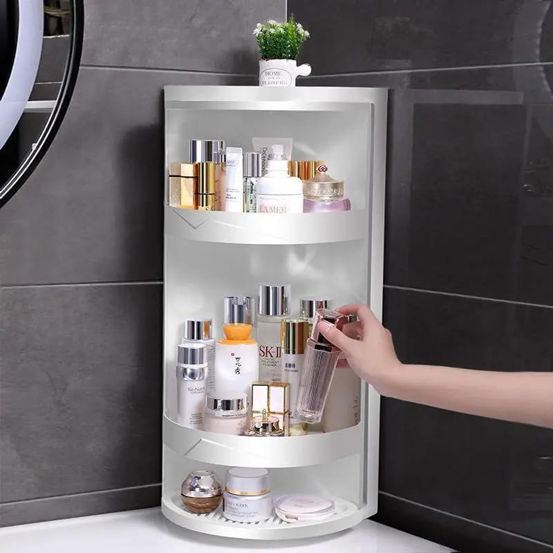 Space Saver Rotating Organizer - 2-Tiered Storage Cabinet Countertop Storage or Wall Shelf - White Corner Shelf - Hidden Storage Rack