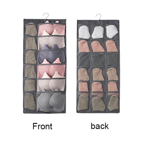 Large Underwear Organiser for Wardrobe Wall Mount Bra Hanger Double Side Cloth Hanging Shelf Space-Saving Storage Bags with Hanger for Toys Purses Towels Socks Bra, 24 Mesh Pockets