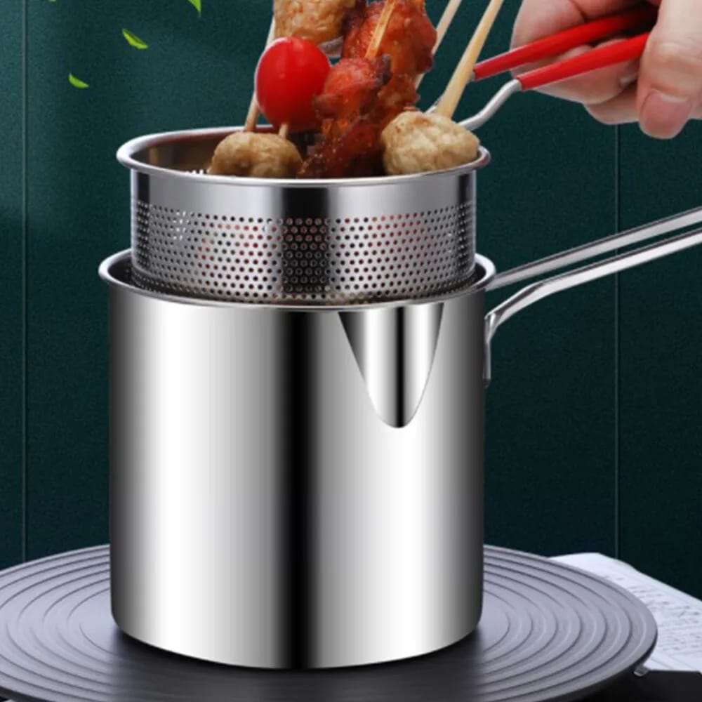 Multipurpose Deep Frying Pot Thick Nonstick Large Capacity Kitchenware Stainless Steel Cooking Pot for Kitchen Camping Picnic Frying Cooking