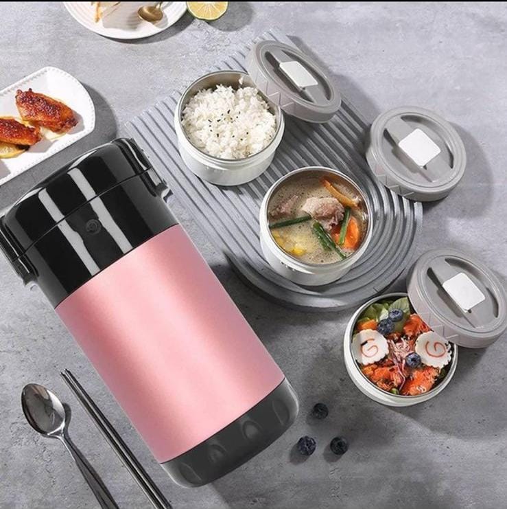 Stainless Steel Vacuum Pack Health Lunch Box with Insulated Glass for Business Trips Goddess Pink