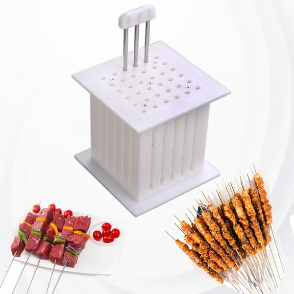 Maker Box 64 Holes Stainless Steel Rapid Wear Meat Skewer Machine Easy Barbecue Skewers Maker BBQ Tool