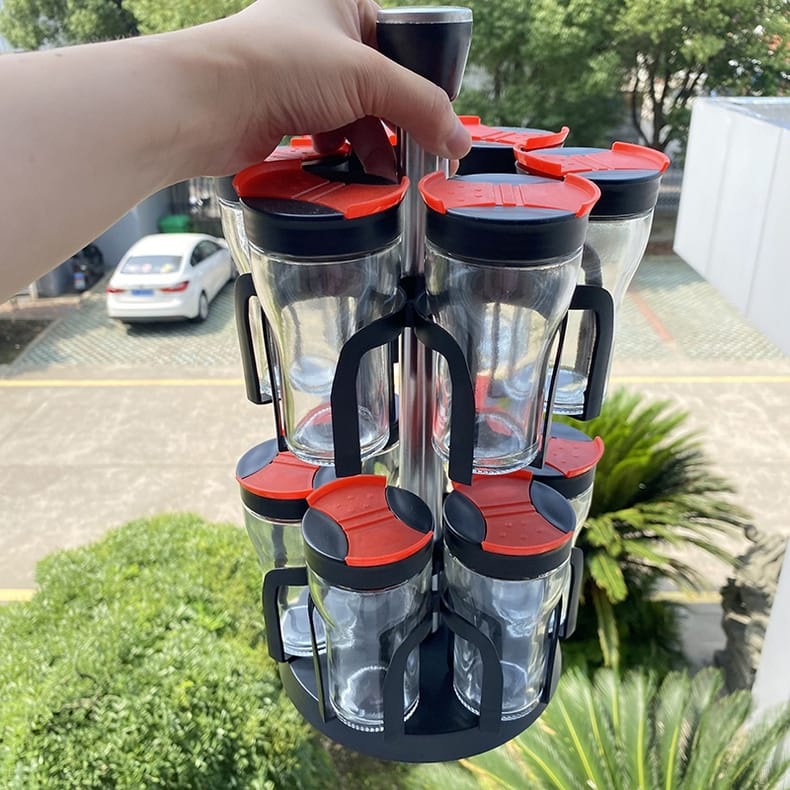 Spice Rack with 12 Glass Jar Bottles Set