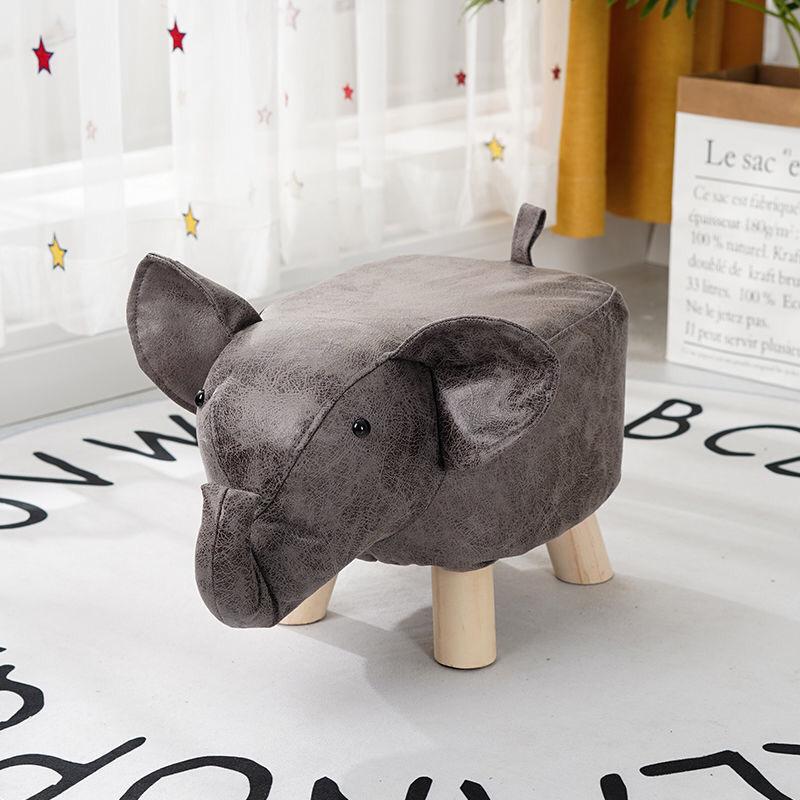 Solid Wood Animal Linen Stool Ottoman Creative & Cute Stool for Kids Toy Chest Chair for Children Solid Wood Footstool 4 Legs (Elephant)