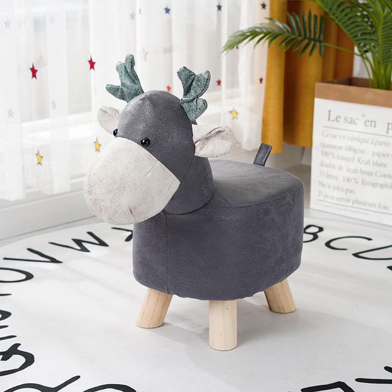 Solid Wood Animal Linen Stool Ottoman Creative & Cute Stool for Kids Toy Chest Chair for Children Solid Wood Footstool 4 Legs (Elephant)