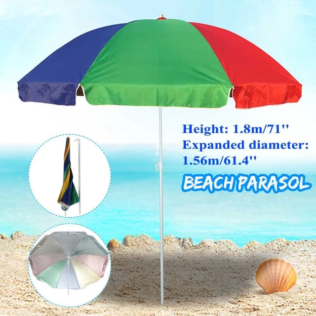  Outdoor Parasol Garden Sunshade - Multi Color Beach Parasol Against Sun and Rain - Lightweight & Easy to Carry - Ground Stand & Handle