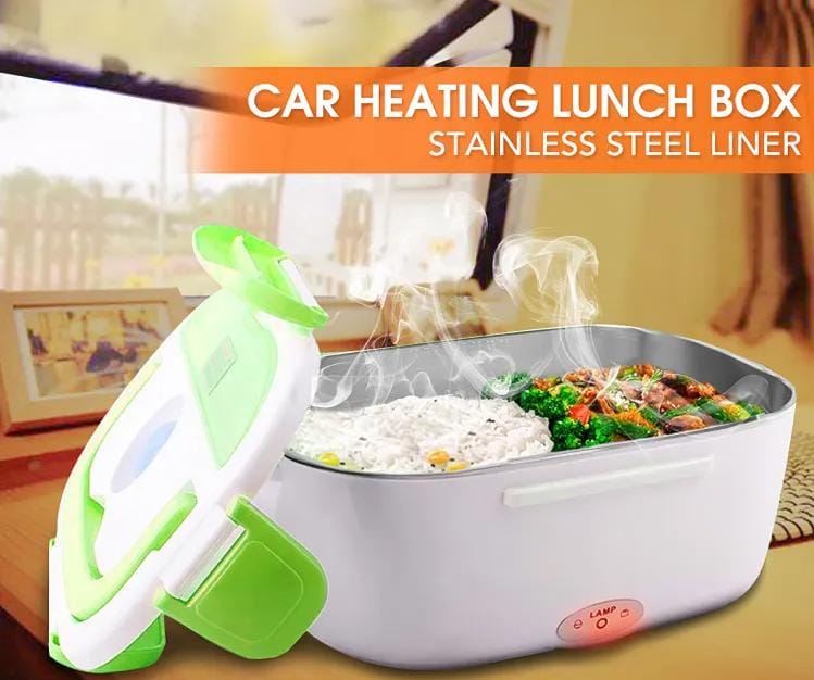 Electric Heated Box, Heated Lunch Box, 220 V 12 V, Removable Stainless Steel Lunch Box, 1.5 L, Airtight for Home, Car, Camping, Office, etc. Green