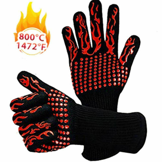 Oven Gloves, Hanging Hooks Heat Resistant BBQ Gloves Breathable for Baking (Red)