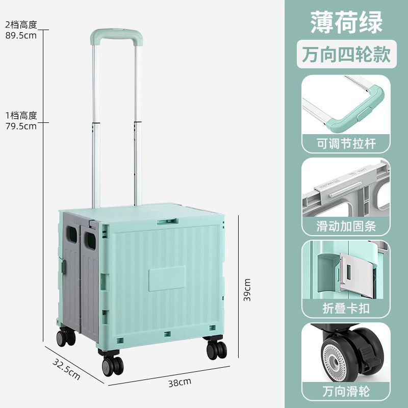 Rolling Cart Collapsible Rolling Crate On Wheels For Teachers 55L Foldable Utility Cart With Telescopic Handle And Lid Equipped With 4 Swivel Wheels For Travel Shopping Luggage And Office Use