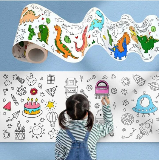 Children's Drawing Roll, 120 * 11.8 Inches Coloring Paper Roll for Kids, Drawing Paper Roll DIY Painting, Sticky Color Filling Paper, Wall Coloring Stickers, Early Educational Toys for Toddlers (Style 1)