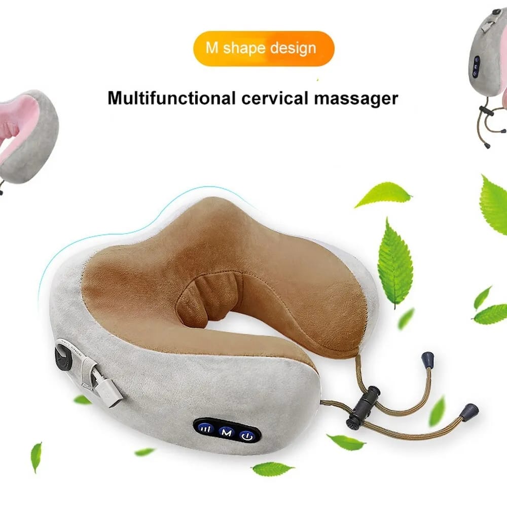 Travel Neck Pillow/Electric Neck Massager, Memory Foam Pillow for Neck Pain Relief, Neck Support Pillow for Airplane, Car, Office, Gift