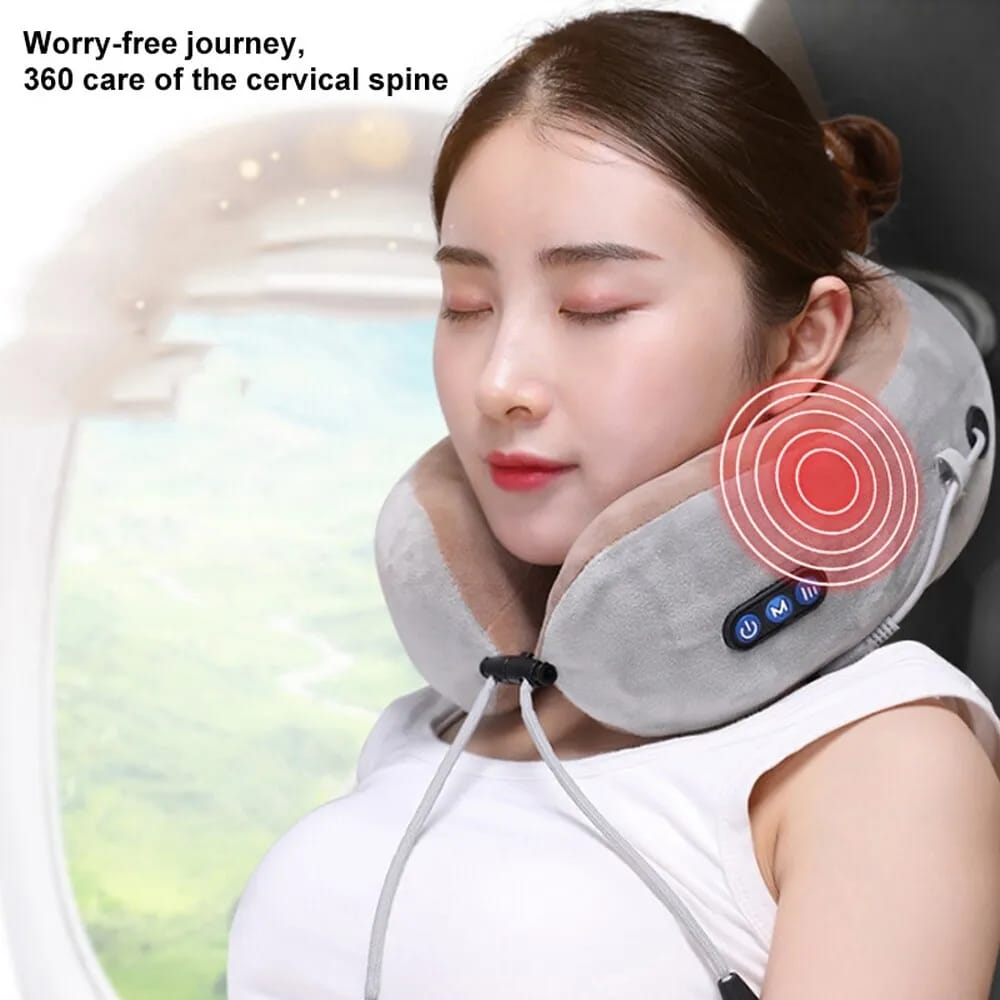 Travel Neck Pillow/Electric Neck Massager, Memory Foam Pillow for Neck Pain Relief, Neck Support Pillow for Airplane, Car, Office, Gift