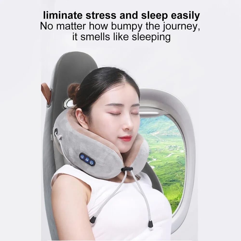 Travel Neck Pillow/Electric Neck Massager, Memory Foam Pillow for Neck Pain Relief, Neck Support Pillow for Airplane, Car, Office, Gift