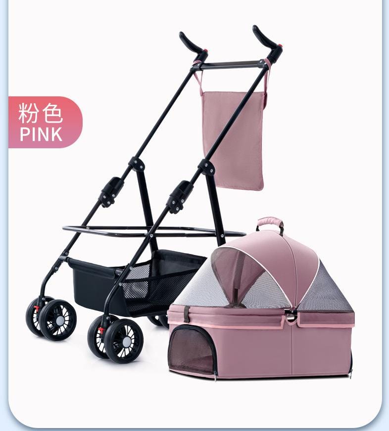 Pet Dog Stroller for Small Medium Dogs / 2 Cats with Cup Holder, Pet Strollers Dog Pram Pushchair Cat Stroller Travel Carriage with Detachable Carrier, Zipperless Entry