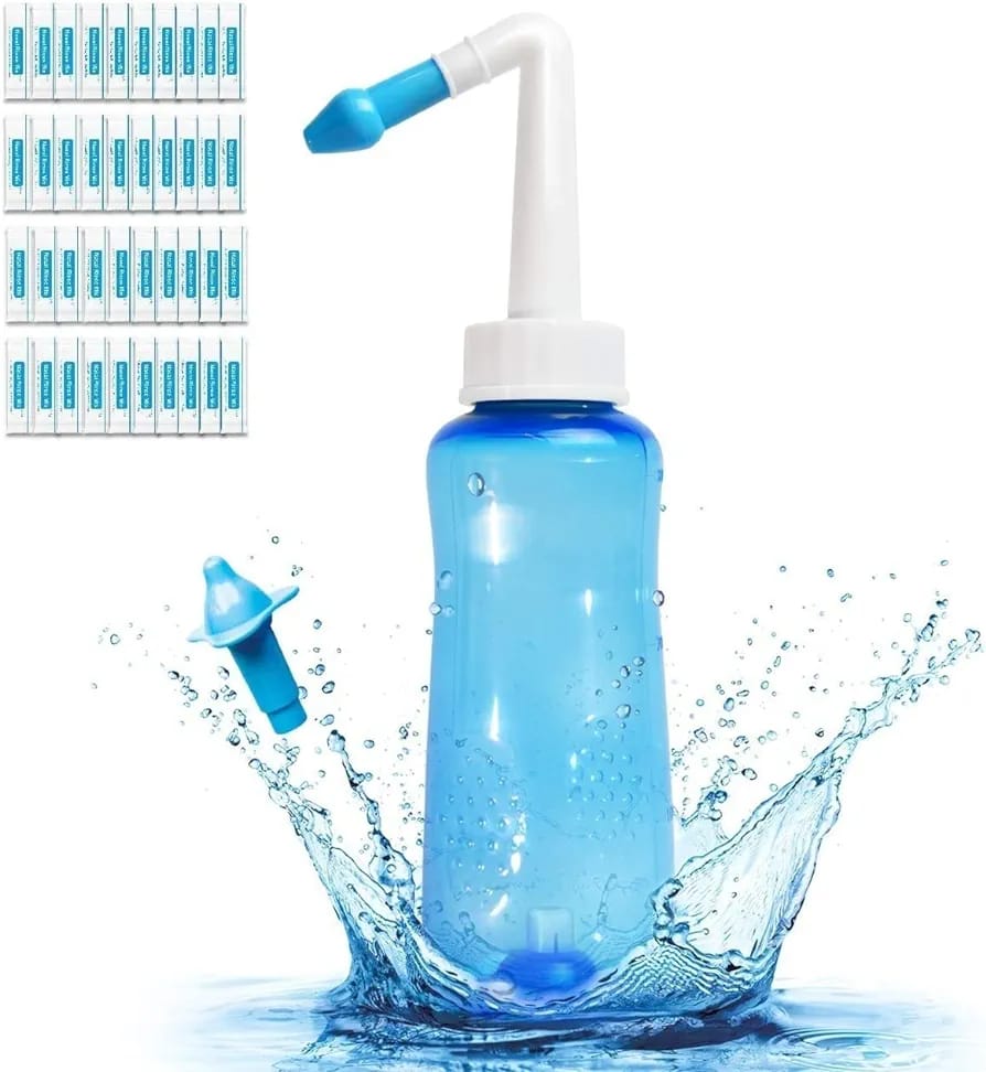 Nose Wash Cleaner Pressure Rinse Nasal Irrigation BPA Free with 30 Nasal Wash Salt Packets and Sticker Jal Neti For Adults Children Nose Care