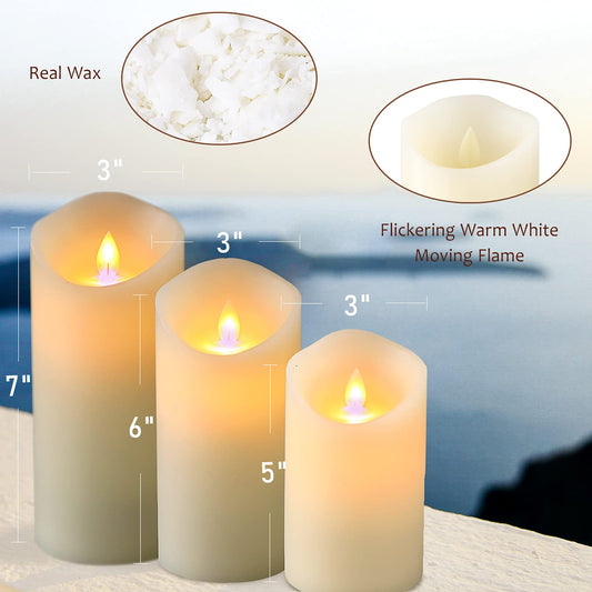 Rechargeable Flameless Candle, LED Flickering Candles Tea Lights Pillar Candles Sets with Adjustable Brightness and Timing Remote, Warm Light for Wedding, Valentine's Day, Halloween, Christmas