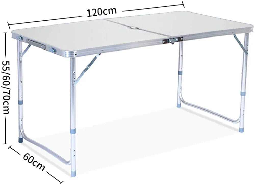 Folding Table Portable Picnic Table: Upgraded 120cm Rectangle Camping Desk Height Adjustable with 4 Chairs & Carry Handle Multipurpose for Outdoor Camping Picnic BBQ Party Dining White