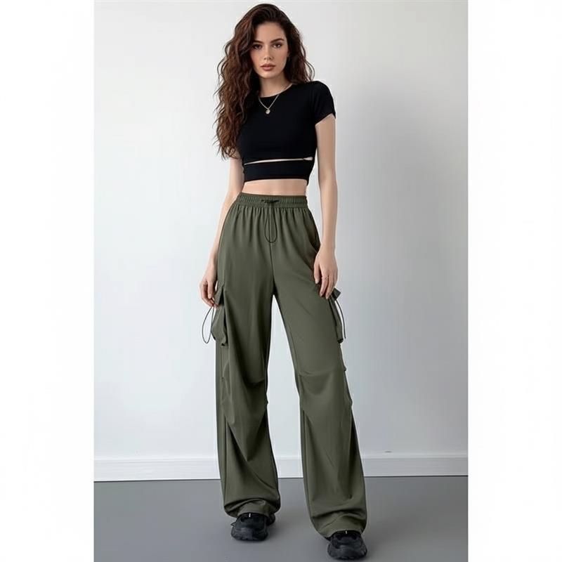 High-Waisted, Wide-Leg Cargo Trousers