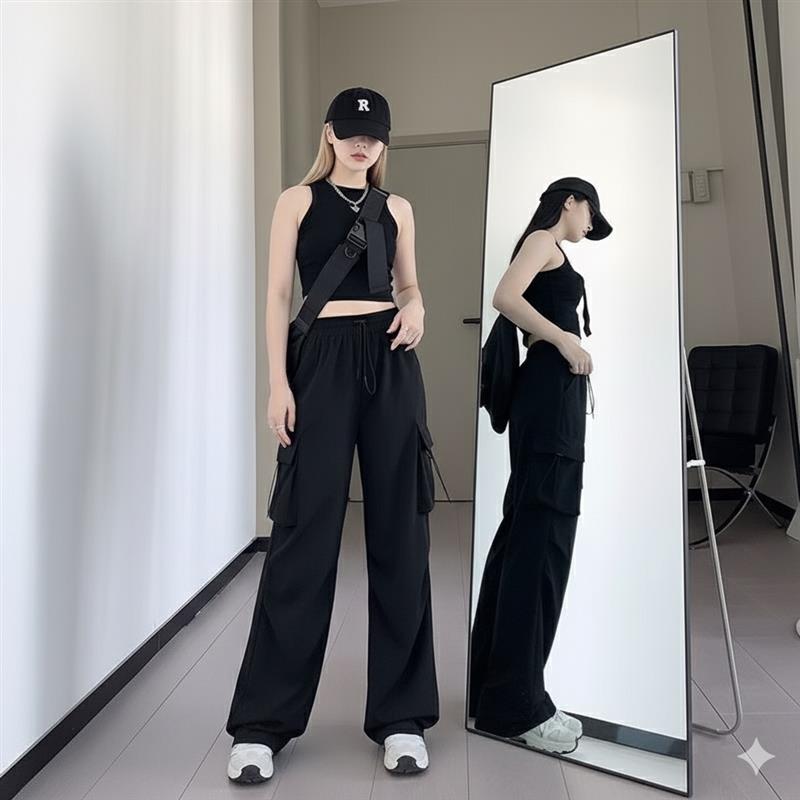 High-Waisted, Wide-Leg Cargo Trousers