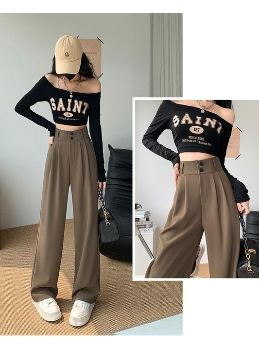WIDE LEG HIGH WAISTE DOUBLE BUTTON PANTS