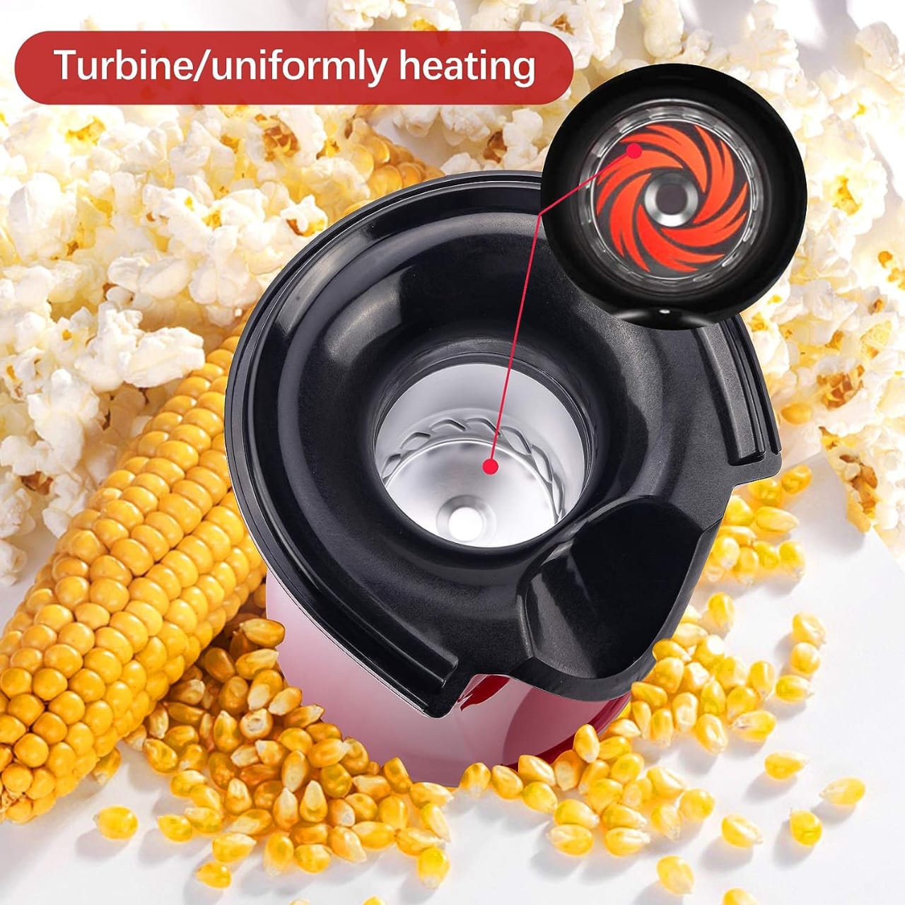 Electric Hot Air Popcorn Popper, Healthy Snack, Makes up to 18 Cups, Red 