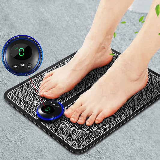 EMS Electric Foot Stimulator Massager, Folding Portable Electric Massage Mat, Full Automatic Massage Foot Circulation Massager Body Machine for Men Women 6 Modes 9 Intensity Levels(Battery Model)