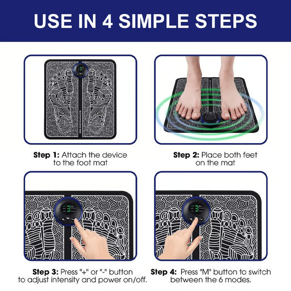 EMS Electric Foot Stimulator Massager, Folding Portable Electric Massage Mat, Full Automatic Massage Foot Circulation Massager Body Machine for Men Women 6 Modes 9 Intensity Levels(Battery Model)